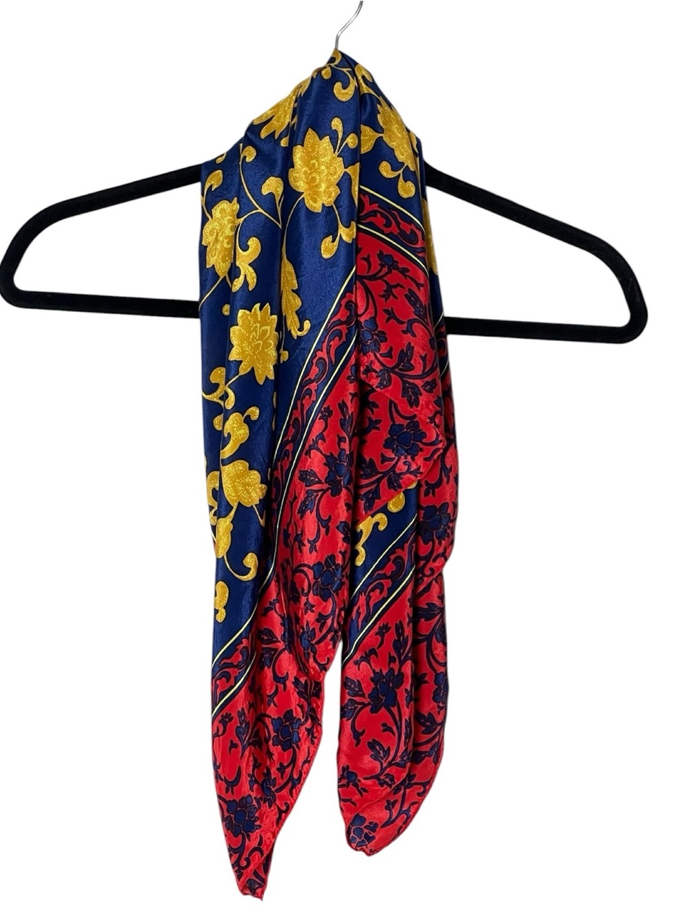 Lillian Vernon red, gold, & blue floral vintage 1988 100% silk square scarf